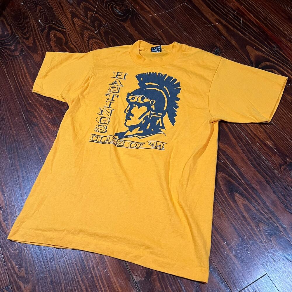 BEST Fruit of the Loom M Retro Graphic T Shirt Yellow Class of 44 USA